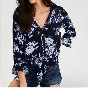 NWT American Eagle Navy Blue Floral Blouse